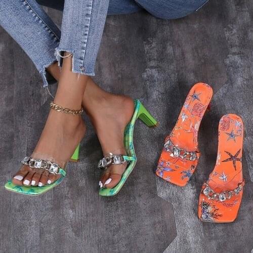 New Summer Women Shoes Fashion High Heel Sandals Designer Heeled Sandlas 2021 Square Toe Heels Slippers