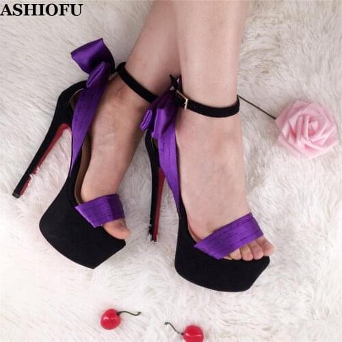 ASHIOFU New Handmade Womens Sky Heel Sandals Butterfly-know Sexy Party Prom Shoes Platform Evening Club Fashion Sandals XD355
