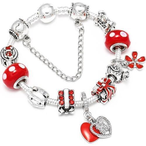 SEIALOY Red Heart Charm Bracelets For Women Lover Original Red Crystal Gift Wrap Beaded Marry Bangle Jewelry gift