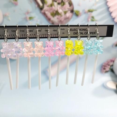 1Pair Korea Funny Lovely Candy Lollipop Drop Earrings for Girl Creative Simulated Animal Bear Earings Jewelry Crafts EC146