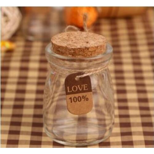 100pcs/lot Clear wedding candy box 100ML glass wishing bottle Chocolate pudding bottle