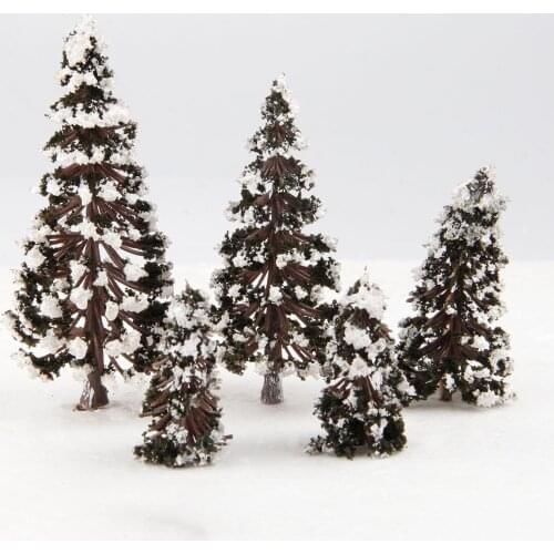 16Pcs Mixed Scale Model Cedar Trees with Snow Diorama Train Railway Winter Scenery Height 6/8/10/12cm Each 4Pcs