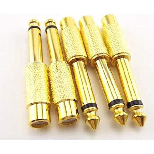2/5/10pcs Golden Audio Adapter 6.35mm 1/4" Male Mono Plug to RCA Female 6.5mm to AV Jack Audio Adapter Connector TS For Home KTV