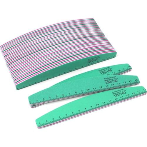 25Pcs Thick Sandpaper Green Nail File 120/180 Gel Polishing Grinding Buffer With Size Block Pedicure Manicure Nail Measure Tools