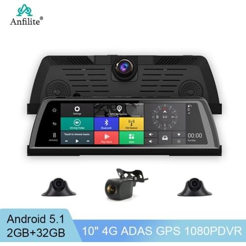 4 Channel 360° Panoramic Video Recorder 10"IPS Dashcam GPS ADAS Android 5.1 OS 2GB+32GB FHD 1080P Night Vision with 4 Cameras