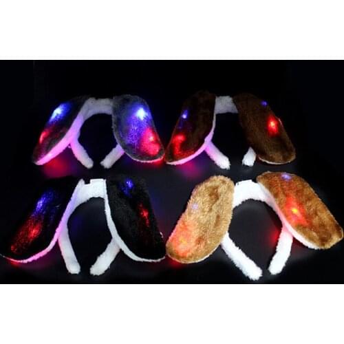 6PCS Kids Adults Plush Long Dog Ears LED Flashing Glow Headband Headdress Hair Accessories Halloween Glow Party Supplies