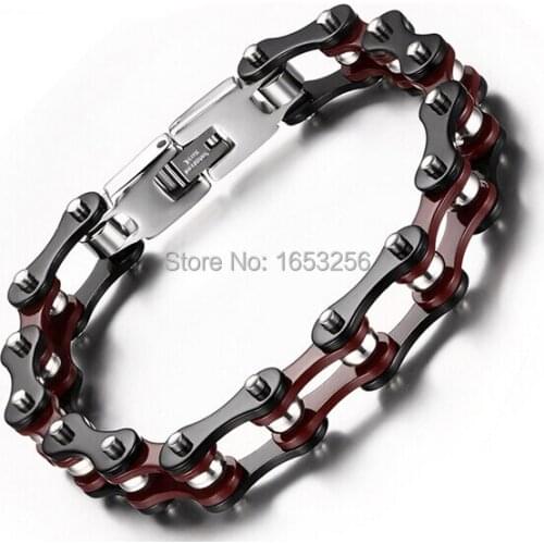 9.2 inch Red Black Motorcycle chain Bracelet Stainless Steel Male Female Trendy Bicycle design Jewelry Bling