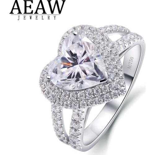 AEAW 3.0carat 9x9mm D Color VVS1 Heart Cut Moissanite Engagement Halo Rings Solid Real 14K White Gold Certification