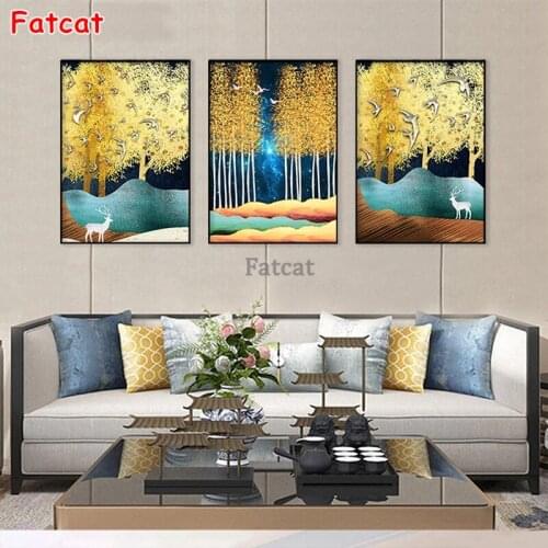 Golden Leaf Fly Bird deer 5d diy Diamond Painting Full Square/round Diamond Embroidery gift mosaic modern nordic picture PP1877