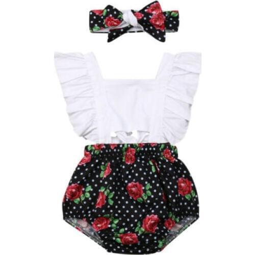 Newborn Baby Girls Floral Print Sleeveless Bodysuit +Headband Jumpsuit Outfits Sunsuit Clothes 2pcs