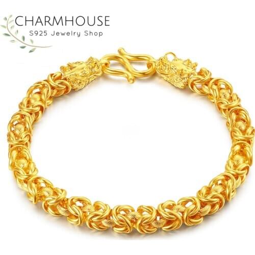 Charmhouse Pure Gold Color Bracelets For Man Women 10mm Dragon Chain Bracelet & Bangle Pulseira Femme Wristband Trendy Jewelry