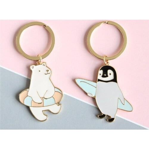 New Trendy Cute Cartoon Keychain Animal penguin Polar bear key ring Jewelry For Women Girls Fit Gift