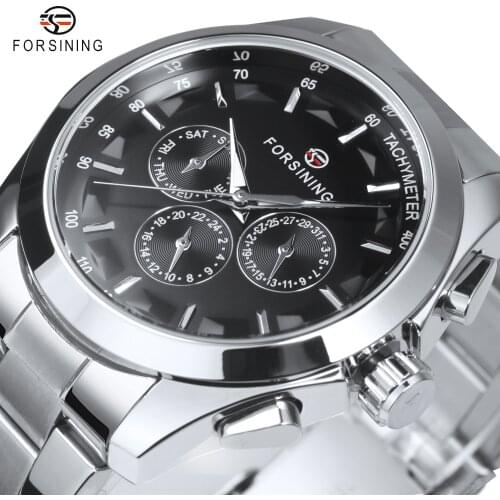 Forsining Military Mens Watches Top Brand Luxury Mechanical Watch 3 Sub Dial Automatic Steel Strap Business Clock часы мужские