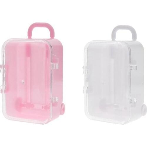 2x White /Pink Mini Roller Travel Suitcase Candy Box Personality Creative Wedding Candy Box Luggage Trolley Case Candy Toy Small