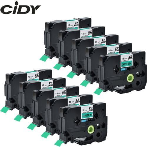 CIDY Black on green 10pcs TZe741 TZe 741 TZ 741 TZ741 TZ-741 TZe-741 Laminated Adhesive Labels Tape Compatible For Brother