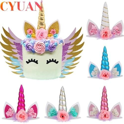 CYUAN Unicorn Horn Cake Topper Unicorn Cake Decorations Wedding Cake Toppers Unicorn Accessories Kids Birthday Party Baby Shower