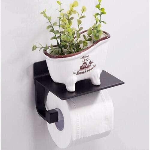 Toilet Paper Punch Free Holder with Phone Shelf Wall Mounted, Bathroom Accessories Tissues Roll Dispenser aluminum