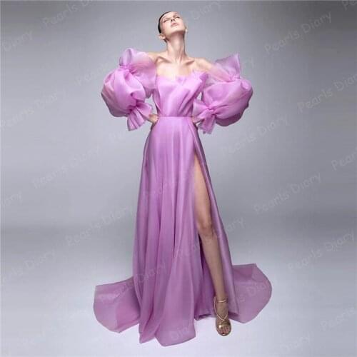Elegant Plus Size Purple Prom Dresses Dubai Arabic 2021 Strapless High Side Split Long Prom Dress Middle East Women Party Gowns