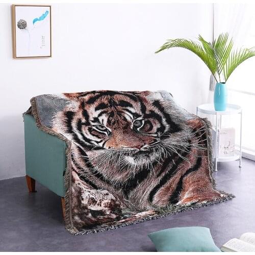 Aggcual Tiger Head cotton throw blanket Decorative Jacquard Woven sofa blanket cover Bedspread Nordic Country Tapestry rug XT151