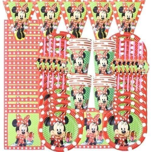Red Minnie Party Supplies Set Disposable Tableware Minnie Mouse Party Plate Cup Napkin Cartoon Kids Girl Birthday Party Supplies