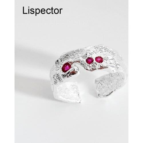 Lispector 925 Sterling Sliver Korean Elegant Rose Red Zircon Rings for Women Minimalist Irregular Texture Ring Female Jewelry