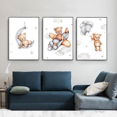 Bear Balloon Moon Animal Canvas Painting Wall Art Nordic Posters And Prints Wall Pictures Living Kids Room Decor Home Decoration