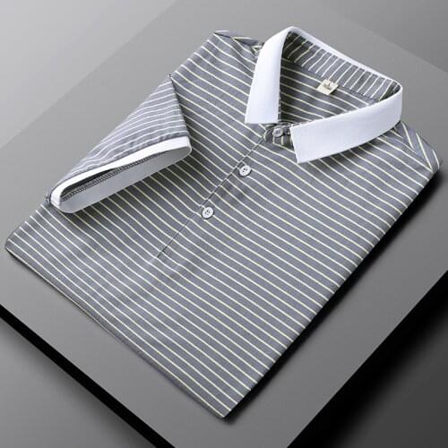 2021 New Business Casual Striped Polo Shirt Men Summer Short Sleeve Men Clothing Large Size M-4XL Cotton Breathable Sports Polos