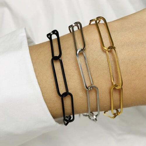 Stainless Steel U Chain Link Bracelet PunK Couple Stainless Steel Bracelet Women Simple Gold Black Bracelets
