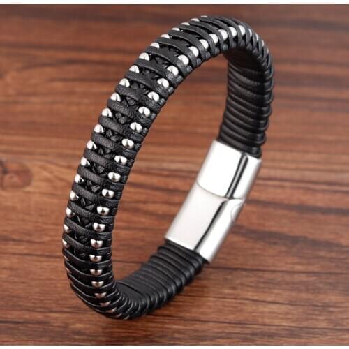 Punk Stainless Steel Chain Combination Leather Bracelet Multi-layer Accessories Personality Men Bracelet Gift Christmas