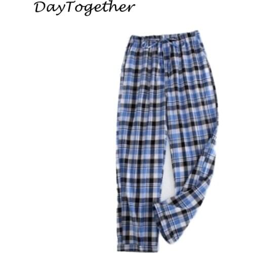 Pajama Plaid Pants Big Male Cotton Plaid Yrousers Lace UP Waist Home Pants Sleepwear For Man