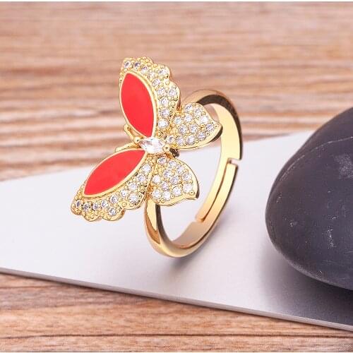 Popular Fashion INS Wind Design Gorgeous Butterfly Ring Sweet 9 Colors Transparent Crystal Adjustable Size Women Party Jewelry