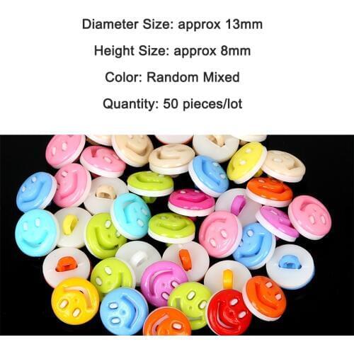 50pcs 13x8mm Shank Round Smile Buttons Child Plastic Button for DIY Kid Clothing Sewing Crafts Scrapbooking Random Mixed Colors