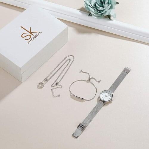 SK Top Luxury Gift Sets for Women Watch Wedding Rose Gold Bracelet NecklaceJewelry Gift Set Wife Girlfriend Mom High Quality