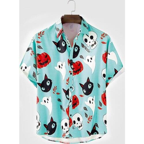Men Vintage Shirt Summer New Hawaiian Short Sleeve Shirt Mens Halloween Pumpkin Printed Beach Casual Shirts Man Oversized Hemd