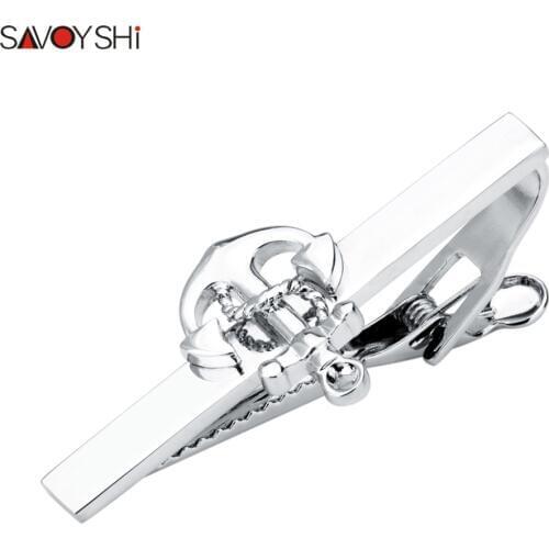 SAVOYSHI quality cufflinks stickpin tie pin mans present Silver color Anchor tie clip cufflink stickpin Gift Free Custom Name