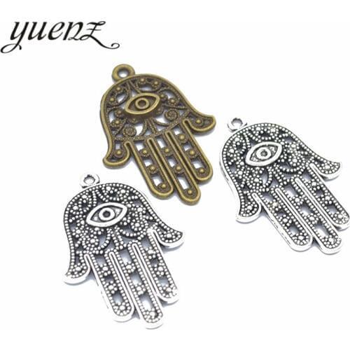 YuenZ 4pcs 2 color Antique Silver color Hand of Fatima Charms Pendant DIY Handmade Jewelry Accessories 42*28mm I124