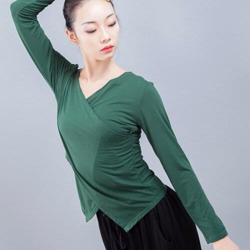 Dance top long sleeve cotton dance T shirt for women asymmetric lyrical ballet crop tops ballerina dancewear