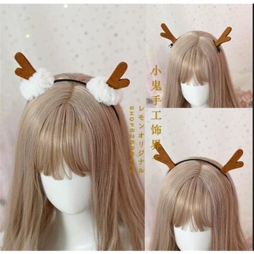 Kawaii Lolita Girl Japanese Antlers Flowers hairpin Headwear Christmas Womens Cute Side Clip Hair Accessories B600