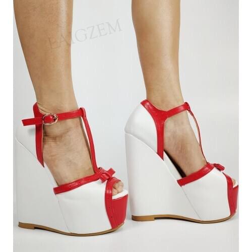 SEIIHEM Women Platform Wedges Pumps High Heels Sandals T Staps Buckle Straps Summer Prom Ladies Shoes Woman Big Size 43 44 47 52