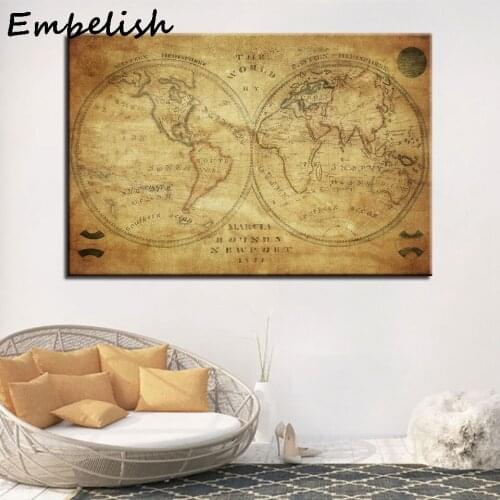 1 Pieces Vintage World Map HD Print Canvas Painting For Home Decor Earth Maps Wall Pictures Study Roon Office Posters