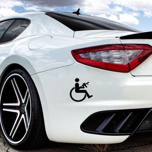 11.9*11.5cm Person in Wheelchair Funny Gun Decal Vinyl Handsome And Cool Stickers Rear Window Car Sticker