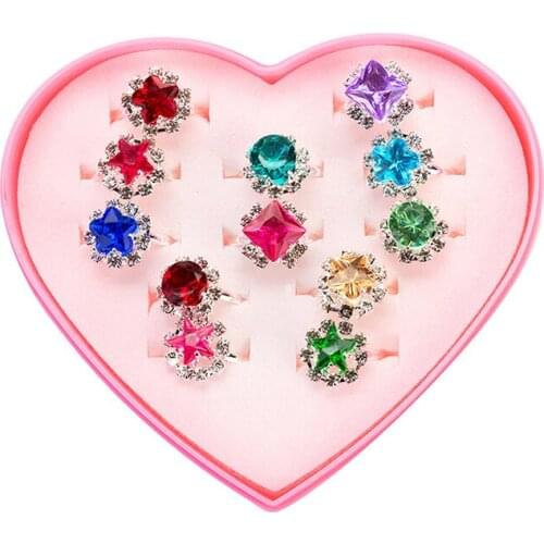 12pcs/box Kids Rings Baby Toys Childrens Day Gift Korean Style Gem Ring Pink Nice Girls Alloy