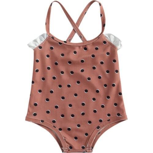 2021 Summer Baby Girl’s Polka Dot Print Swimwear Sleeveless Cross Strap Triangle Sling Swimwear