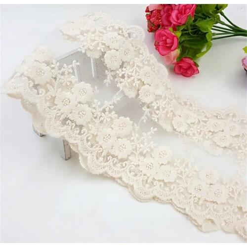 3 Yards Vintage Cotton lace trim Beige Embroidery Floral Galloon lace trim sewing crafts for Bridal, DIY crafts, Headbands