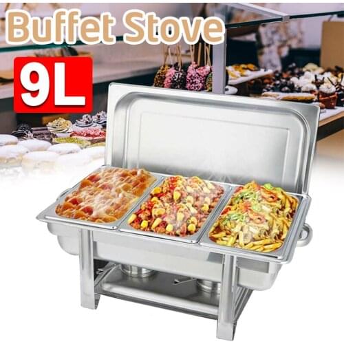 4Packs 3 Plates 9L Foldable Stainless Steel Square Buffet Stove Dish Set Container Food Warmer Chafing Dish Full Buffet Catering