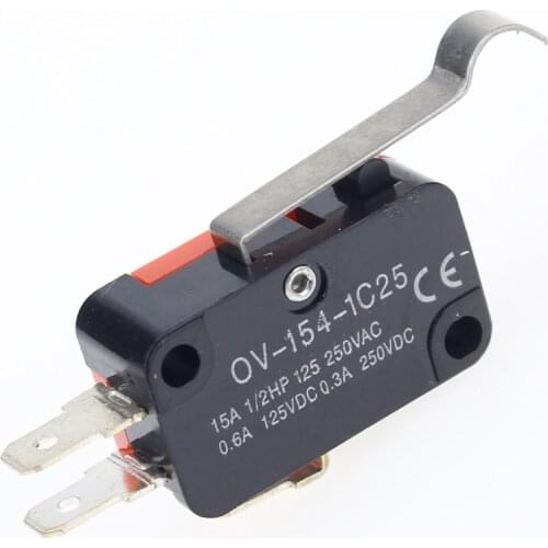 5pcs V-154-1C25 long handle roller Snap Action Push Button SPDT Momentary On-Off Micro Limit Switch 15A 250V Red/Black