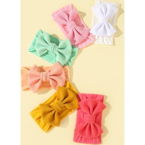 6pcs Baby Accessories Infant Baby Girl Cute Bow Headband Newborn Solid Headwear Headdress Nylon Elastic Hair Band Gifts Props