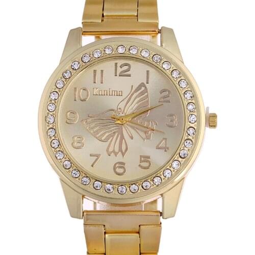 Reloj Mujer New Luxury Brand Crystal Women Watch Relogio Fashion Tricolor Full Steel Lady Butterfly Quartz Watches Montre Femme