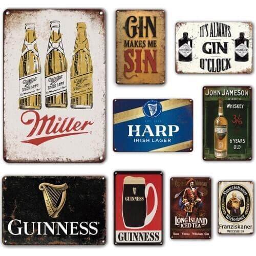 Irish Pub Wall Decor Metal Plates Vintage Beer Poster Tin Sign Gin Wine Signs Decorative Plaques Retro Kitchen Plate Home Decor