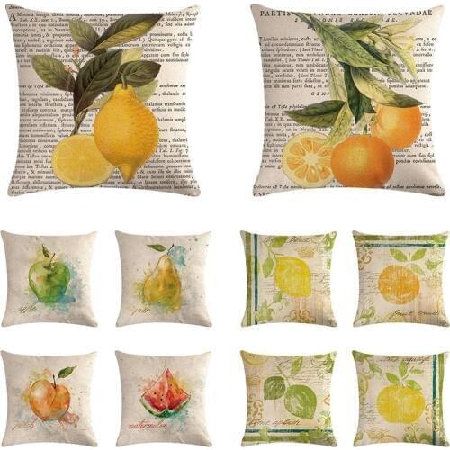 45cm*45cm Lemons Fruit Pattern Water Color Art Throw Pillows Pillowcase Cotton Linen Sofa Chair Decoration Cushion Cover i875